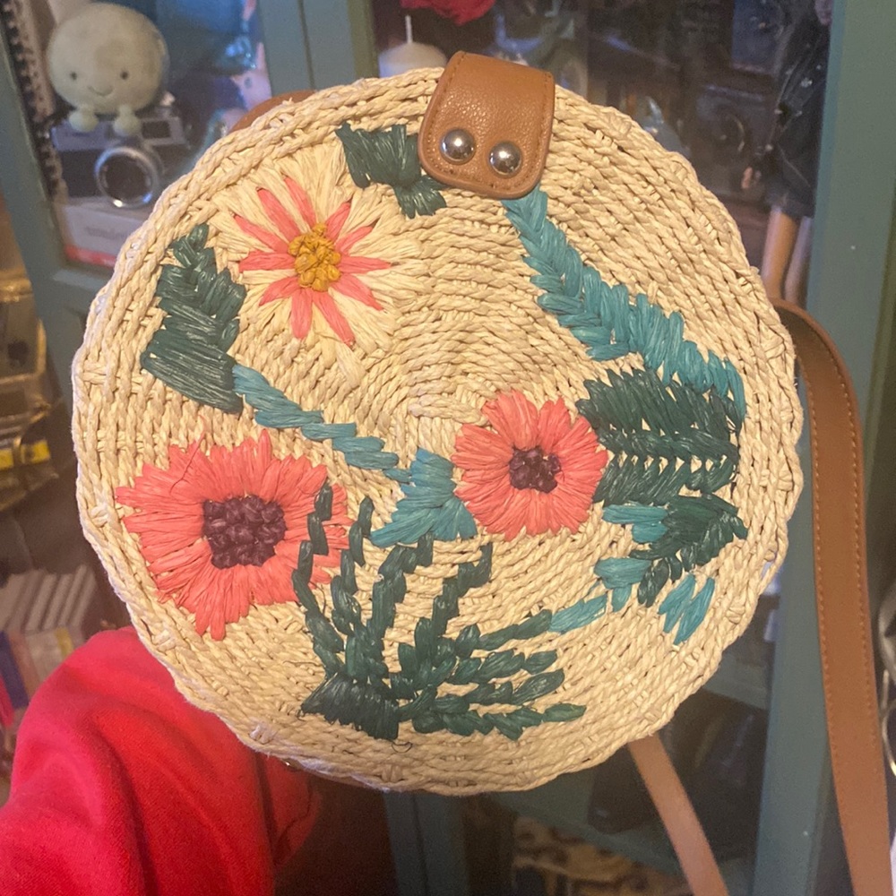 Topshop Wicker Woven Floral Bag
